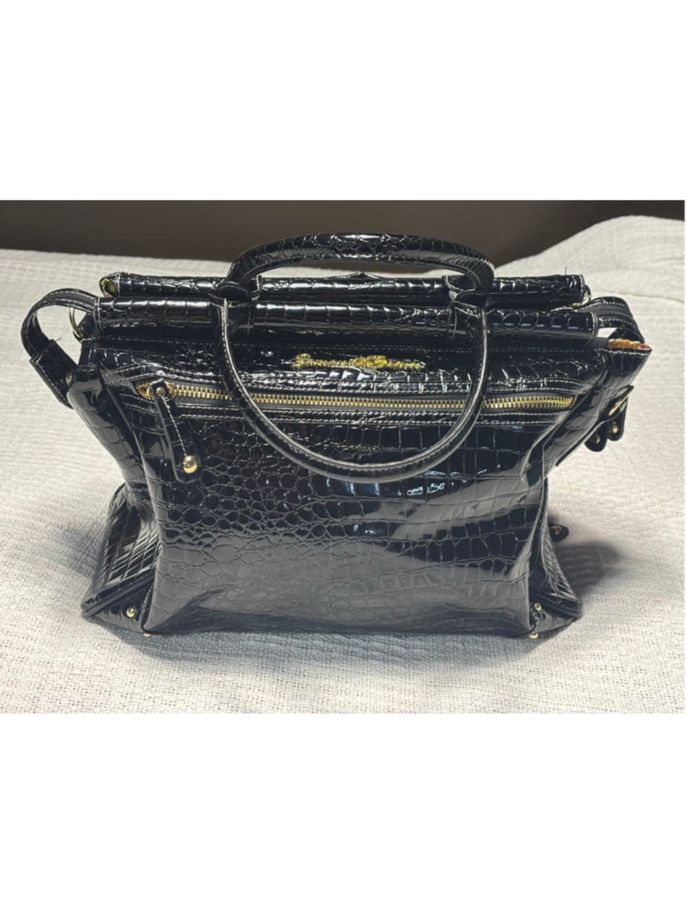 Samantha Brown Weekender Overnight Travel Black Crocodile Print Bag GUC